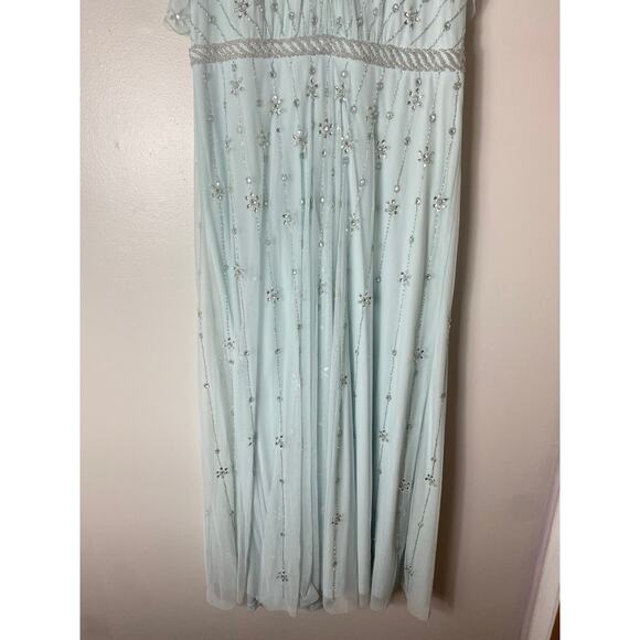 NWT MAC DUGGAL DRESS 14 BLUE V NECK EMBELLISHED FLUTTER SLEEVE A LINE GOWN 9223 - Picture 11 of 15